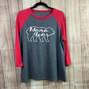 Gray and Red Mama Bear Raglan Top
